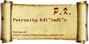 Petrovity Kálmán névjegykártya